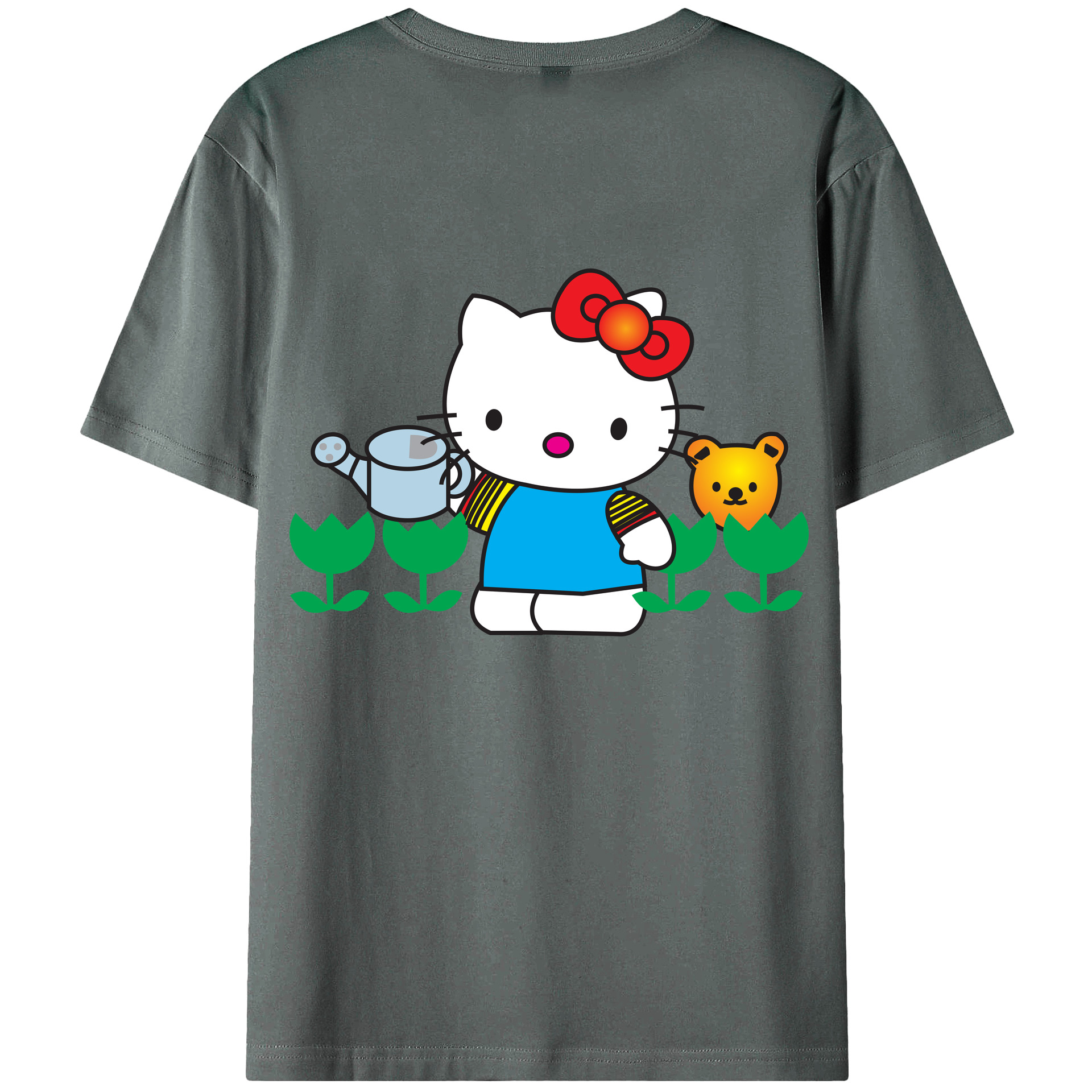 （画像用） Hello Kitty ハローキティ 綿100％ メンズ半袖Tシャツ（バックプリント） 通気性